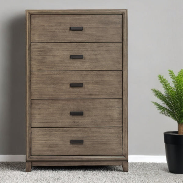 Homeroots 32" Gray Solid Wood Five Drawer Chest  Solid Wood 524113