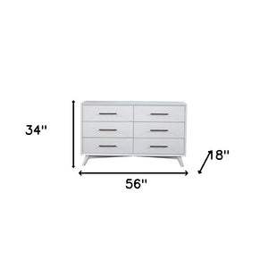 Homeroots 56" White Solid Wood Six Drawer Double Dresser  Solid Wood 524114