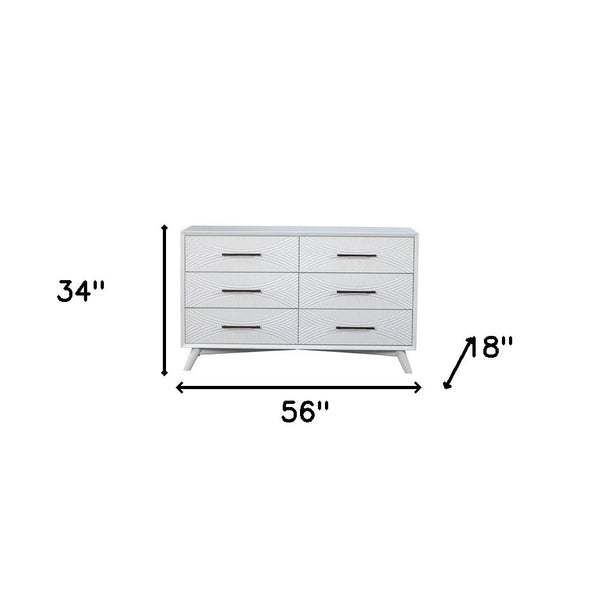 Homeroots 56" White Solid Wood Six Drawer Double Dresser  Solid Wood 524114