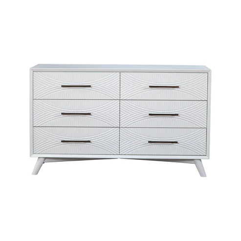 Homeroots 56" White Solid Wood Six Drawer Double Dresser  Solid Wood 524114