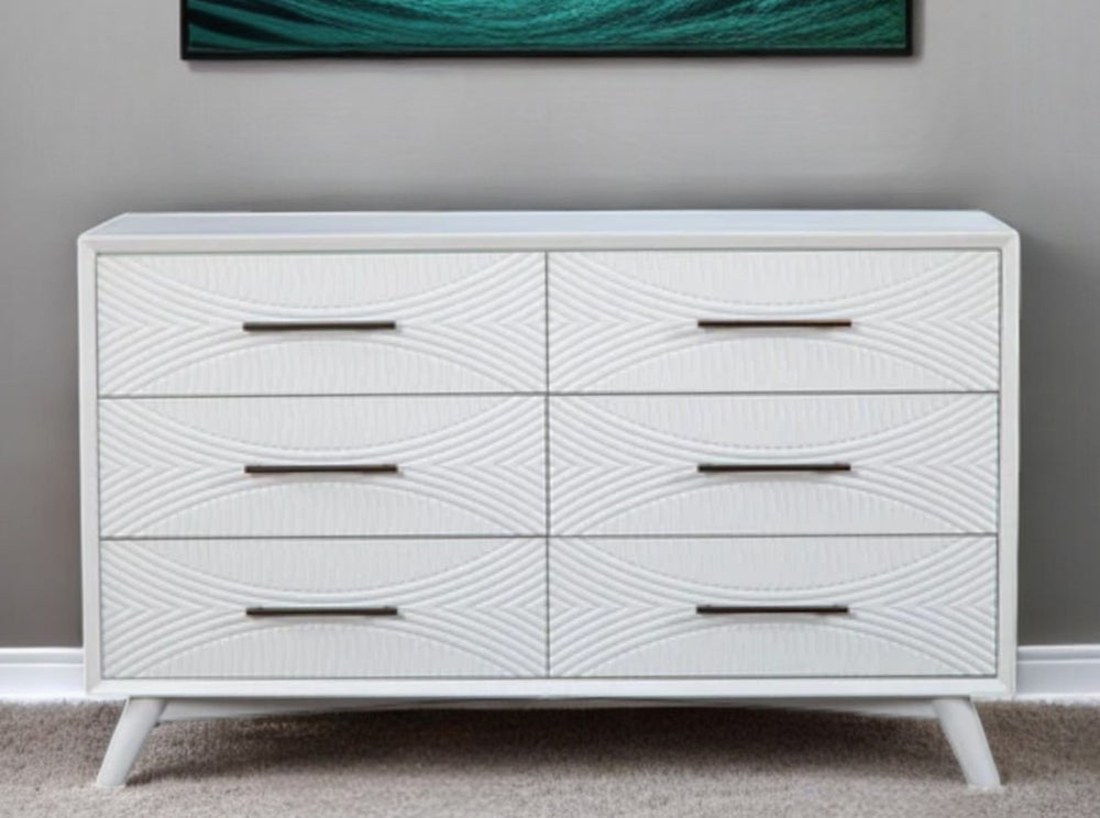 Homeroots 56" White Solid Wood Six Drawer Double Dresser  Solid Wood 524114