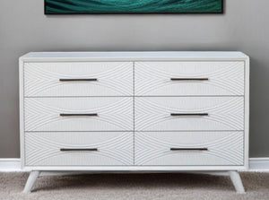 Homeroots 56" White Solid Wood Six Drawer Double Dresser  Solid Wood 524114