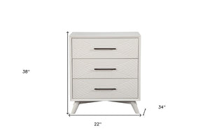 Homeroots 34" White Carved Geometric Solid Wood Dresser With 3 Drawers - Stylish & Functional Bedroom Storage  Solid Wood 524115