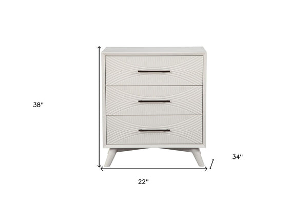 Homeroots 34" White Carved Geometric Solid Wood Dresser With 3 Drawers - Stylish & Functional Bedroom Storage  Solid Wood 524115
