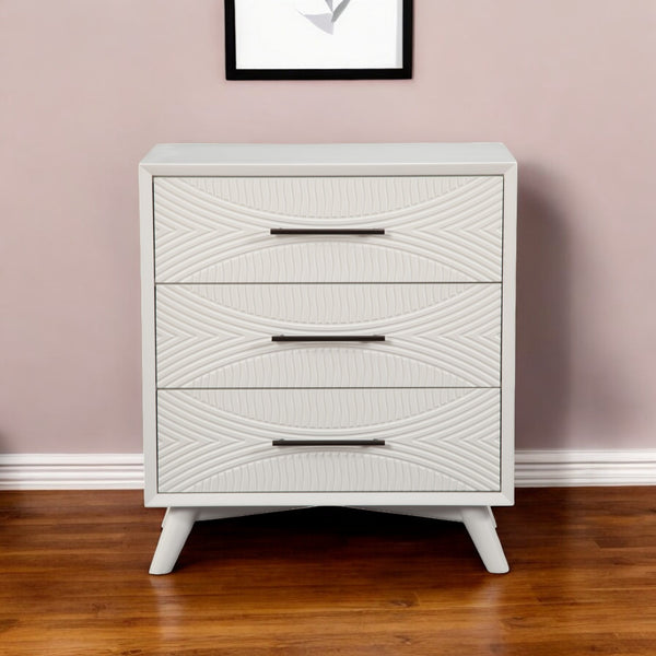 Homeroots 34" White Carved Geometric Solid Wood Dresser With 3 Drawers - Stylish & Functional Bedroom Storage  Solid Wood 524115