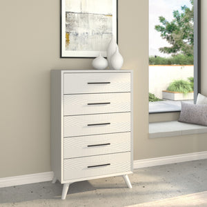 Homeroots 34" Elegant White Carved Geometric Solid Wood Dresser - Stylish, Space-saving Storage Solution!  Solid Wood 524116