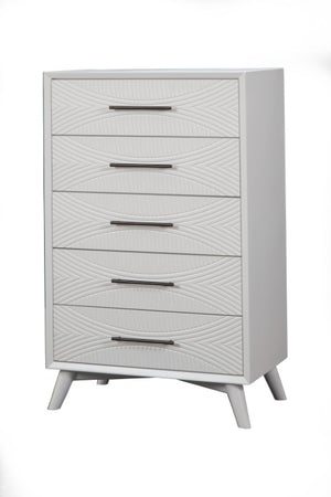 Homeroots 34" Elegant White Carved Geometric Solid Wood Dresser - Stylish, Space-saving Storage Solution!  Solid Wood 524116