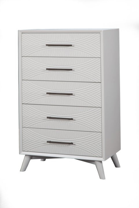 Homeroots 34" Elegant White Carved Geometric Solid Wood Dresser - Stylish, Space-saving Storage Solution!  Solid Wood 524116
