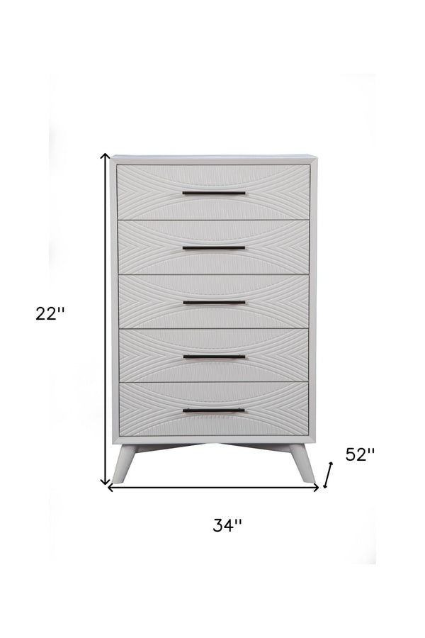 Homeroots 34" Elegant White Carved Geometric Solid Wood Dresser - Stylish, Space-saving Storage Solution!  Solid Wood 524116