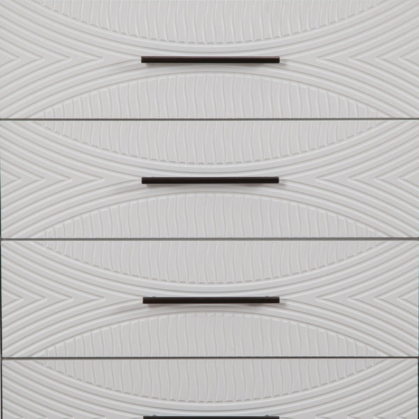 Homeroots 34" Elegant White Carved Geometric Solid Wood Dresser - Stylish, Space-saving Storage Solution!  Solid Wood 524116