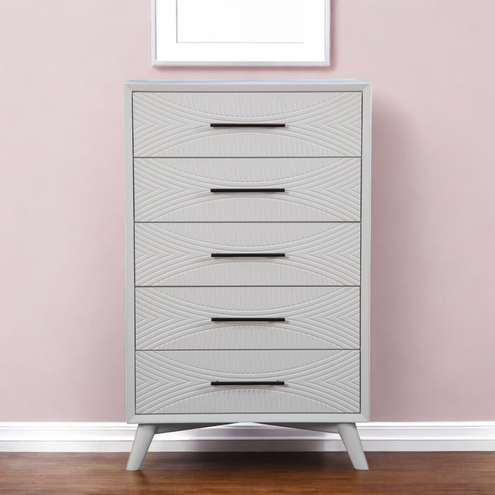 Homeroots 34" Elegant White Carved Geometric Solid Wood Dresser - Stylish, Space-saving Storage Solution!  Solid Wood 524116