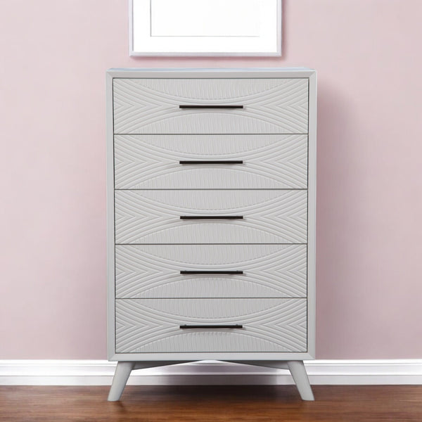 Homeroots 34" Elegant White Carved Geometric Solid Wood Dresser - Stylish, Space-saving Storage Solution!  Solid Wood 524116