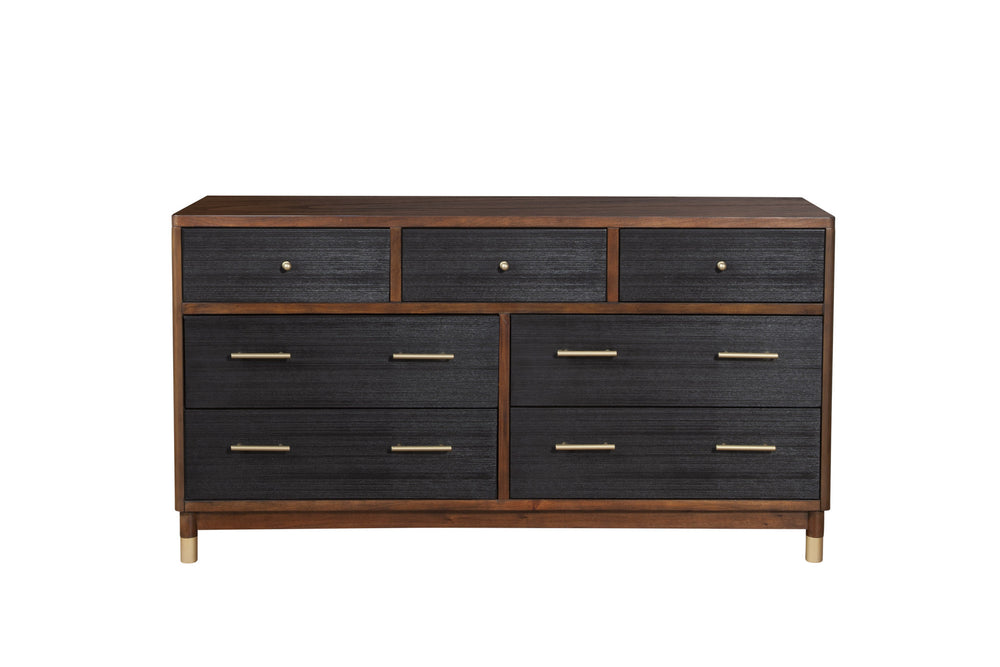 Homeroots 35" Brown And Black Solid Wood Seven Drawer Double Dresser  Solid Wood 524117
