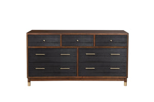 Homeroots 35" Brown And Black Solid Wood Seven Drawer Double Dresser  Solid Wood 524117