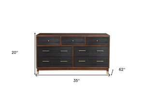 Homeroots 35" Brown And Black Solid Wood Seven Drawer Double Dresser  Solid Wood 524117