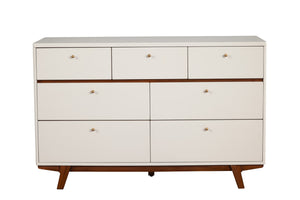 Homeroots 56" Brown And White Solid Wood Seven Drawer Double Dresser  Solid Wood 524119