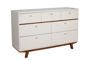 Homeroots 56" Brown And White Solid Wood Seven Drawer Double Dresser  Solid Wood 524119