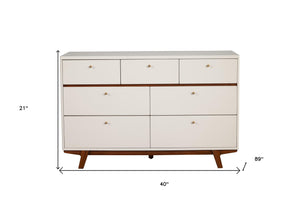 Homeroots 56" Brown And White Solid Wood Seven Drawer Double Dresser  Solid Wood 524119