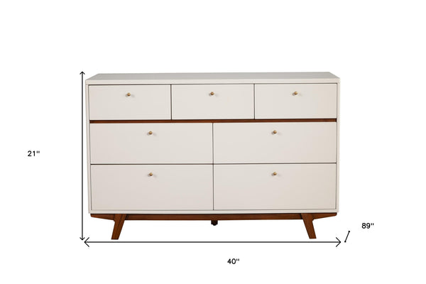 Homeroots 56" Brown And White Solid Wood Seven Drawer Double Dresser  Solid Wood 524119