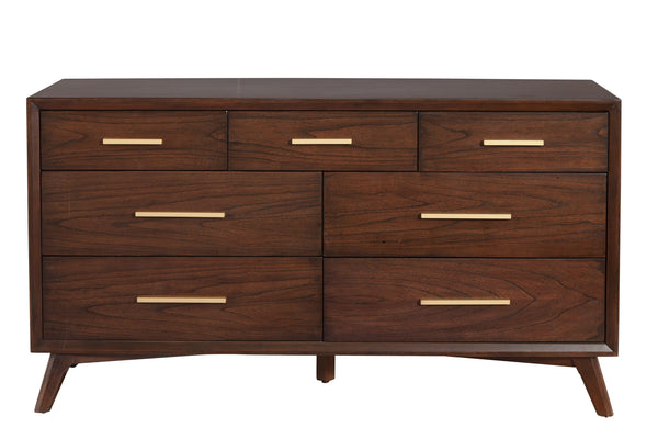 Homeroots 60" Walnut Solid Wood Seven Drawer Double Dresser  Solid Wood 524122