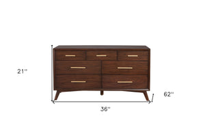 Homeroots 60" Walnut Solid Wood Seven Drawer Double Dresser  Solid Wood 524122