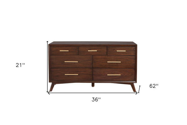 Homeroots 60" Walnut Solid Wood Seven Drawer Double Dresser  Solid Wood 524122