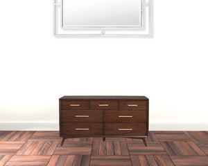 Homeroots 60" Walnut Solid Wood Seven Drawer Double Dresser  Solid Wood 524122