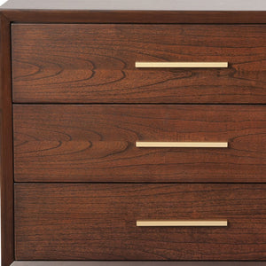 Homeroots 36" Brown Solid Wood Three Drawer Dresser - Stylish Mid-century Modern Storage With Gold Pulls  Solid Wood 524123