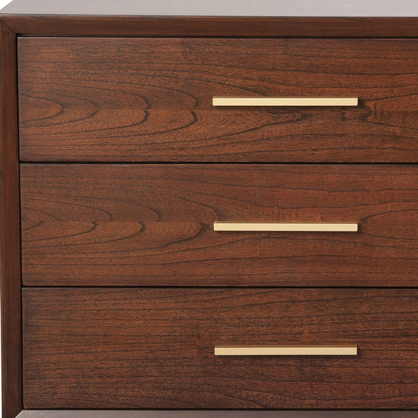 Homeroots 36" Brown Solid Wood Three Drawer Dresser - Stylish Mid-century Modern Storage With Gold Pulls  Solid Wood 524123