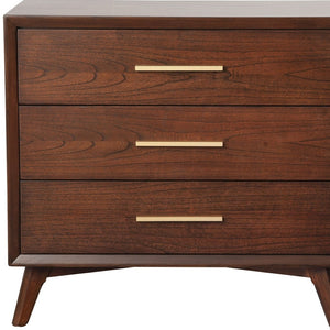 Homeroots 36" Brown Solid Wood Three Drawer Dresser - Stylish Mid-century Modern Storage With Gold Pulls  Solid Wood 524123