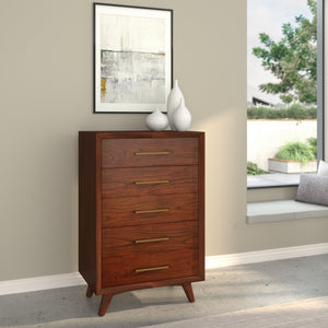 Homeroots 28" Walnut Solid Wood Five Drawer Chest  Solid Wood 524124