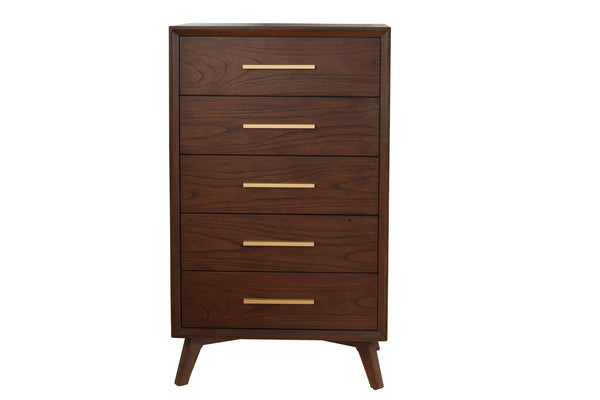 Homeroots 28" Walnut Solid Wood Five Drawer Chest  Solid Wood 524124