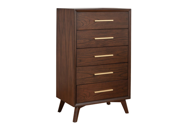Homeroots 28" Walnut Solid Wood Five Drawer Chest  Solid Wood 524124