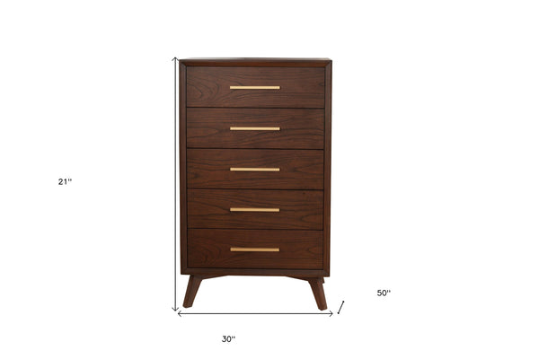 Homeroots 28" Walnut Solid Wood Five Drawer Chest  Solid Wood 524124