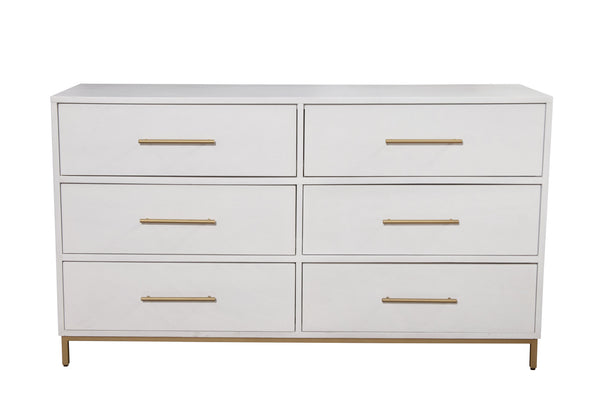 Homeroots 60" White Solid Wood Six Drawer Double Dresser  Solid Wood 524125