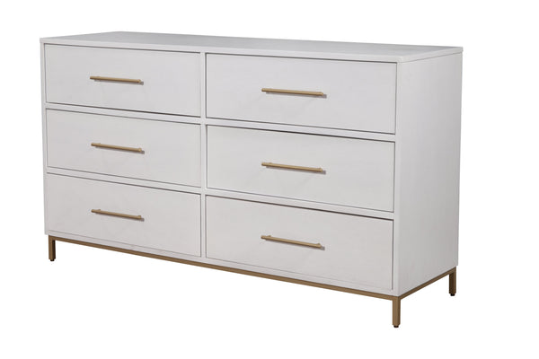 Homeroots 60" White Solid Wood Six Drawer Double Dresser  Solid Wood 524125