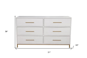 Homeroots 60" White Solid Wood Six Drawer Double Dresser  Solid Wood 524125