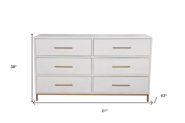 Homeroots 60" White Solid Wood Six Drawer Double Dresser  Solid Wood 524125