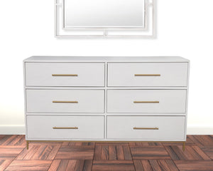 Homeroots 60" White Solid Wood Six Drawer Double Dresser  Solid Wood 524125