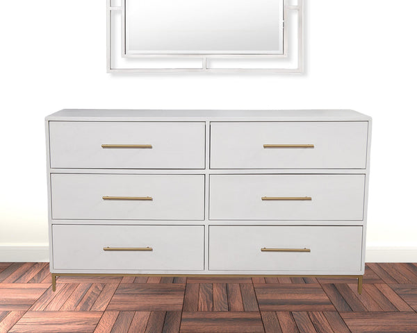 Homeroots 60" White Solid Wood Six Drawer Double Dresser  Solid Wood 524125