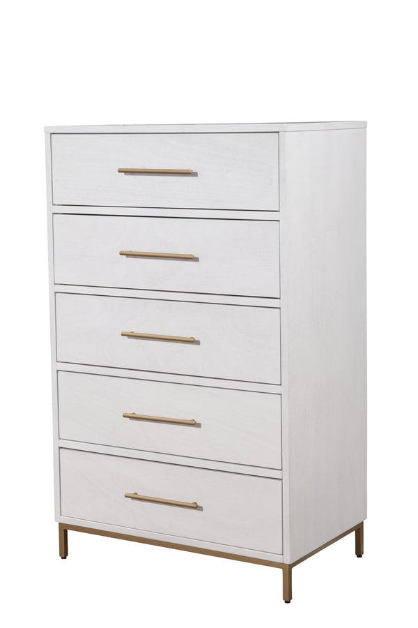 Homeroots 30" White Solid Wood Five Drawer Chest  Solid Wood 524127