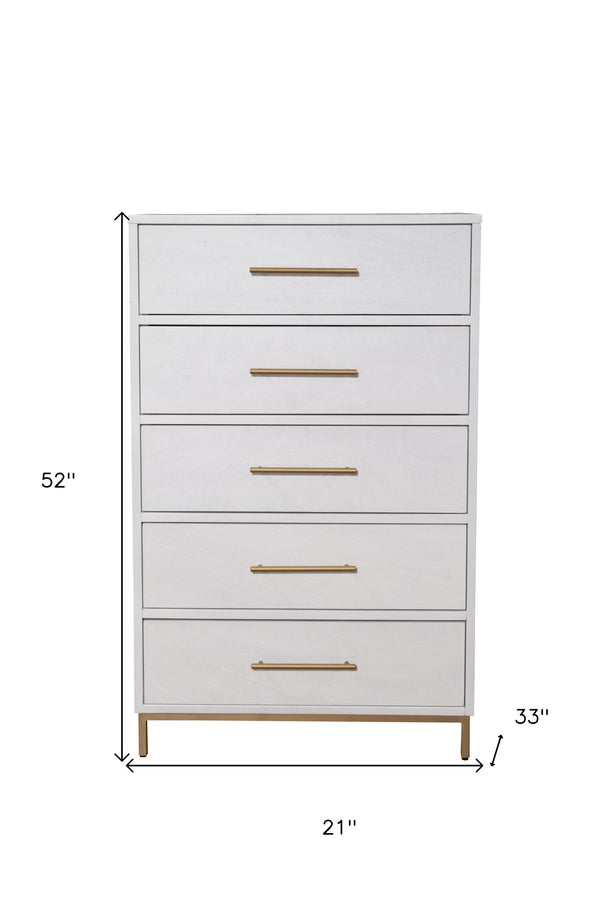 Homeroots 30" White Solid Wood Five Drawer Chest  Solid Wood 524127