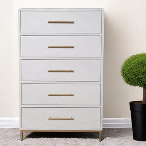 Homeroots 30" White Solid Wood Five Drawer Chest  Solid Wood 524127