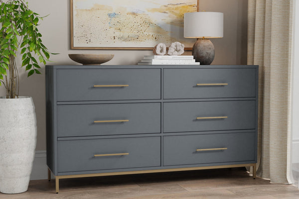 Homeroots 63" Dark Gray Solid Wood Dresser With Six Drawers - Stylish Storage Solution For Your Bedroom  Solid Wood 524128