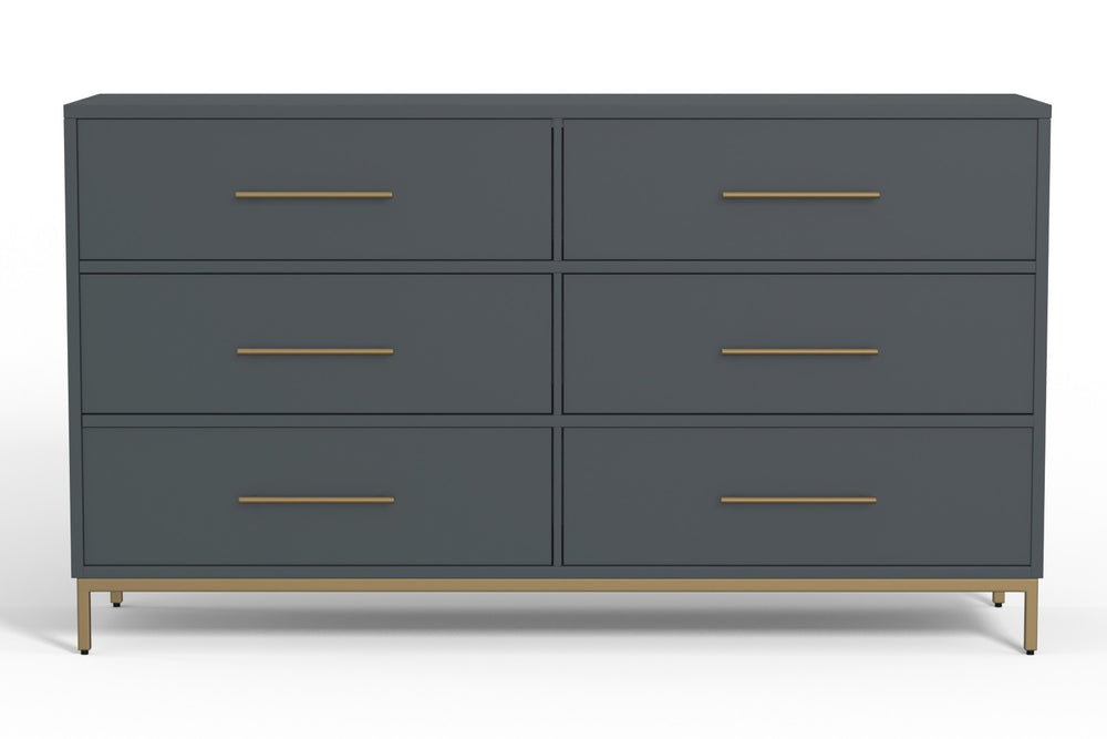 HomeRoots 63" Dark Gray Solid Wood Double Dresser with Six Drawers - Modern Chic Storage Solution for Bedrooms 524128