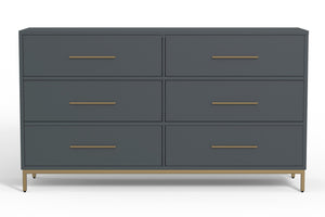 HomeRoots 63" Dark Gray Solid Wood Double Dresser with Six Drawers - Modern Chic Storage Solution for Bedrooms 524128