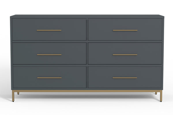 HomeRoots 63" Dark Gray Solid Wood Double Dresser with Six Drawers - Modern Chic Storage Solution for Bedrooms 524128