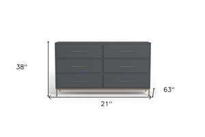 Homeroots 63" Dark Gray Solid Wood Dresser With Six Drawers - Stylish Storage Solution For Your Bedroom  Solid Wood 524128