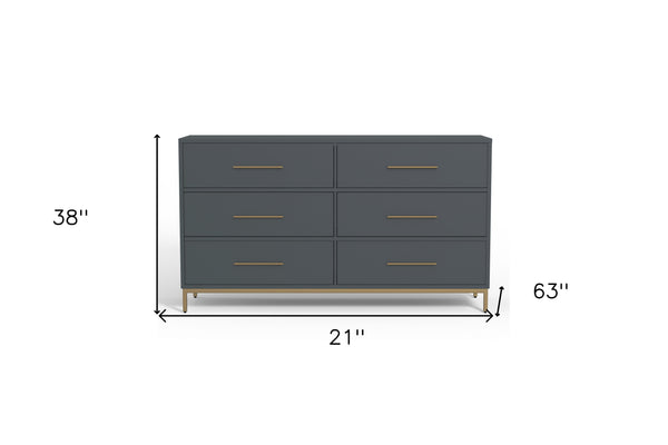 Homeroots 63" Dark Gray Solid Wood Dresser With Six Drawers - Stylish Storage Solution For Your Bedroom  Solid Wood 524128