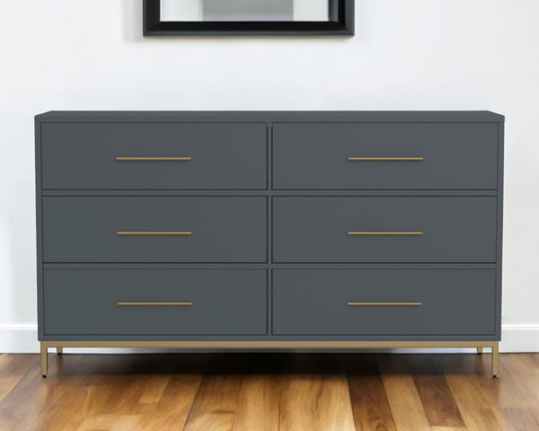 Homeroots 63" Dark Gray Solid Wood Dresser With Six Drawers - Stylish Storage Solution For Your Bedroom  Solid Wood 524128